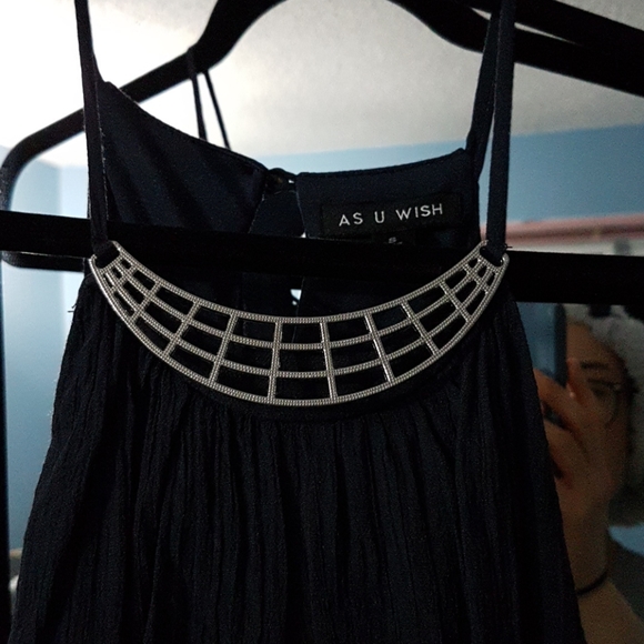 Navy dress with silver neck detailing - Picture 2 of 2